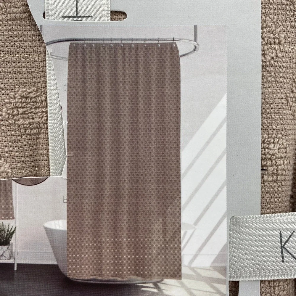 Kas Home Shower Curtain Brown Taupe Tufted Dot Fringed 100% Cotton Boho Natural